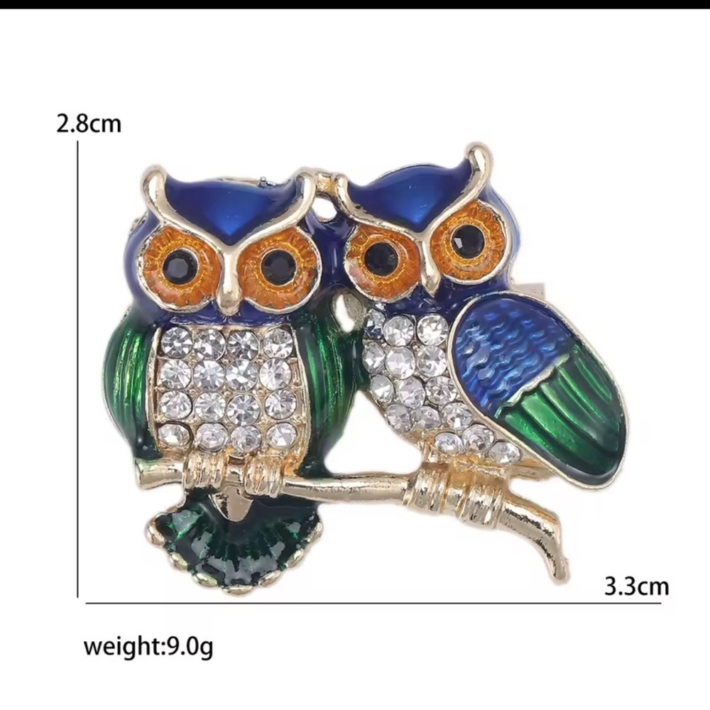 New Vintage Owl Brooch with Blue and Green Accents - Picture 2 of 2